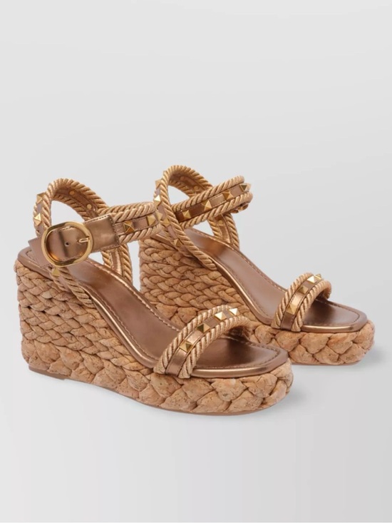 Valentino Garavani Shoes - Valentino Garavani Rockstud Leather Wedge Sandals